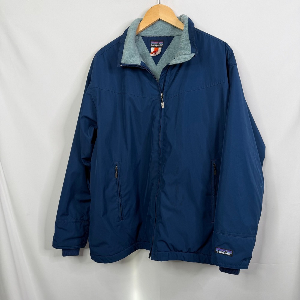 VTG Patagonia Mens Shelled Synchilla Jacket Navy Blue Fleece Lined Bomber M - Picture 2 of 10